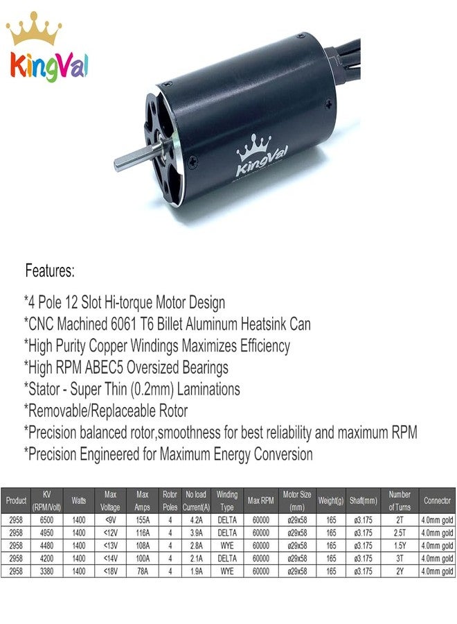 KingVal Replacement 2958 4480KV Brushless Motor Shaft 3.175mm with Water Cooling Jacket Compatible with RC Boat - Image 2